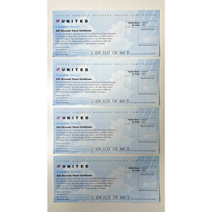 Lot of 4 United Airlines Discount Travel Cert. NO Value NOT Redeemable Unused